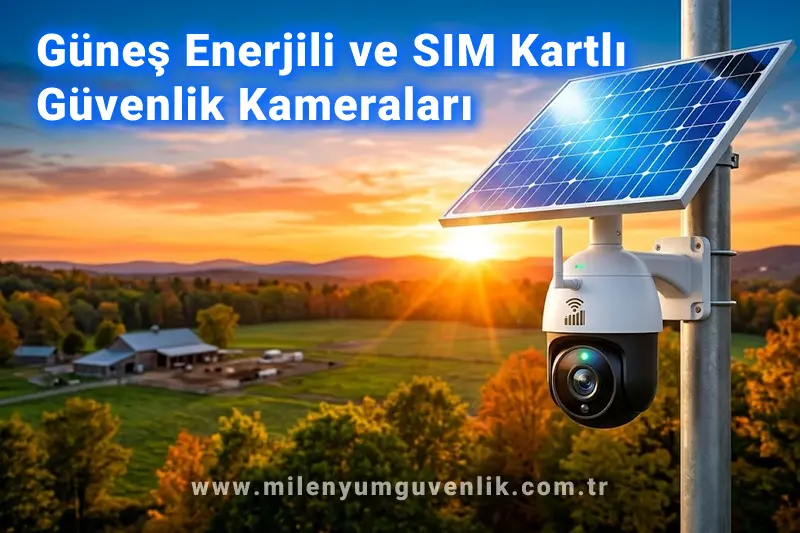 Güneş paneliyle çalışan, SIM kart üzerinden mobil internet bağlantısı sağlayan kablosuz dış mekân güvenlik kamerası