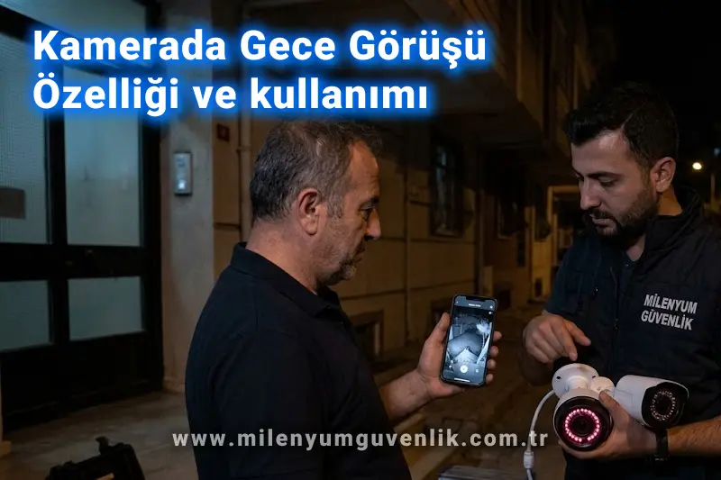 Gece görüşlü güvenlik kamerası ile karanlık ortamda görüntüleme, ses kaydı ve cep telefonundan uzaktan kamera izleme